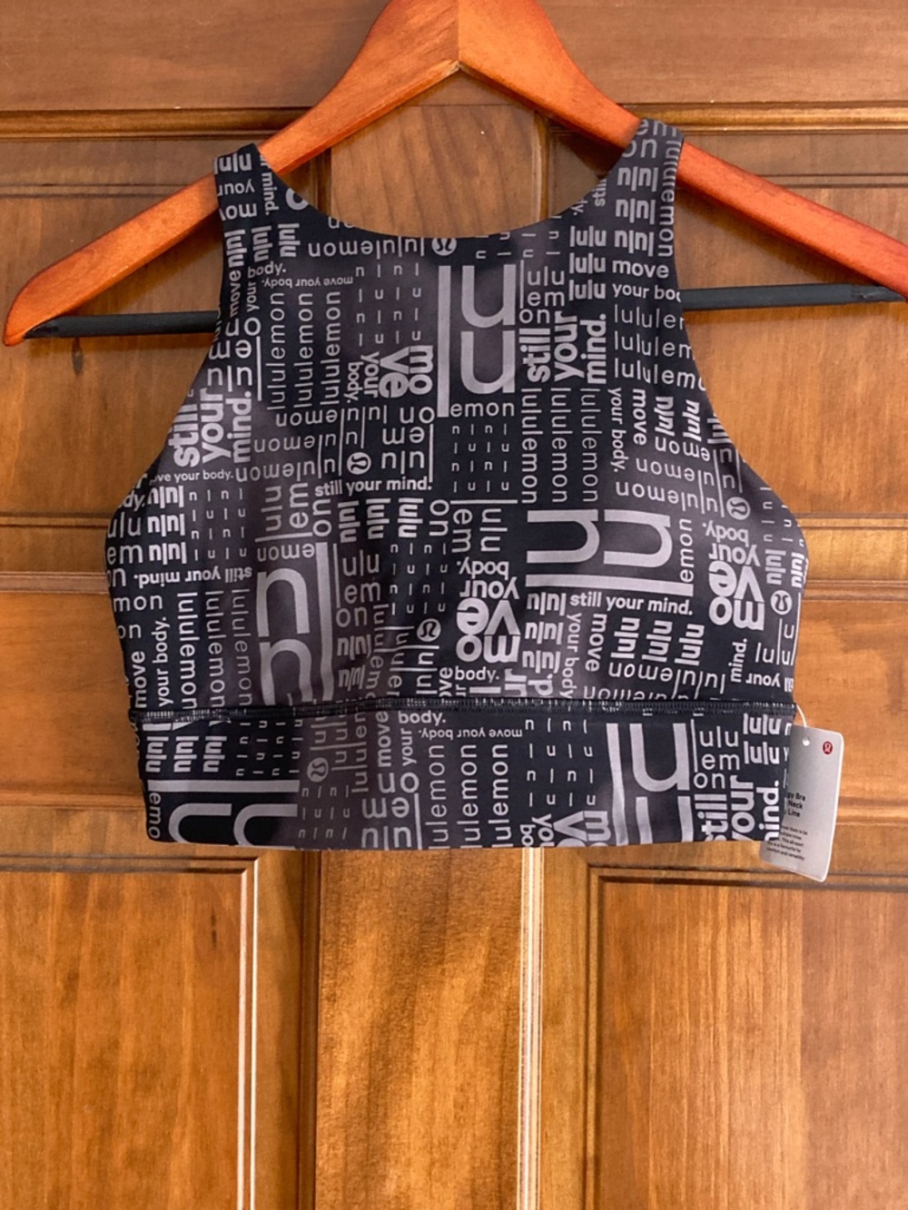 lululemon athletica Black & Gray Logo-Print High Neck Sports Bra